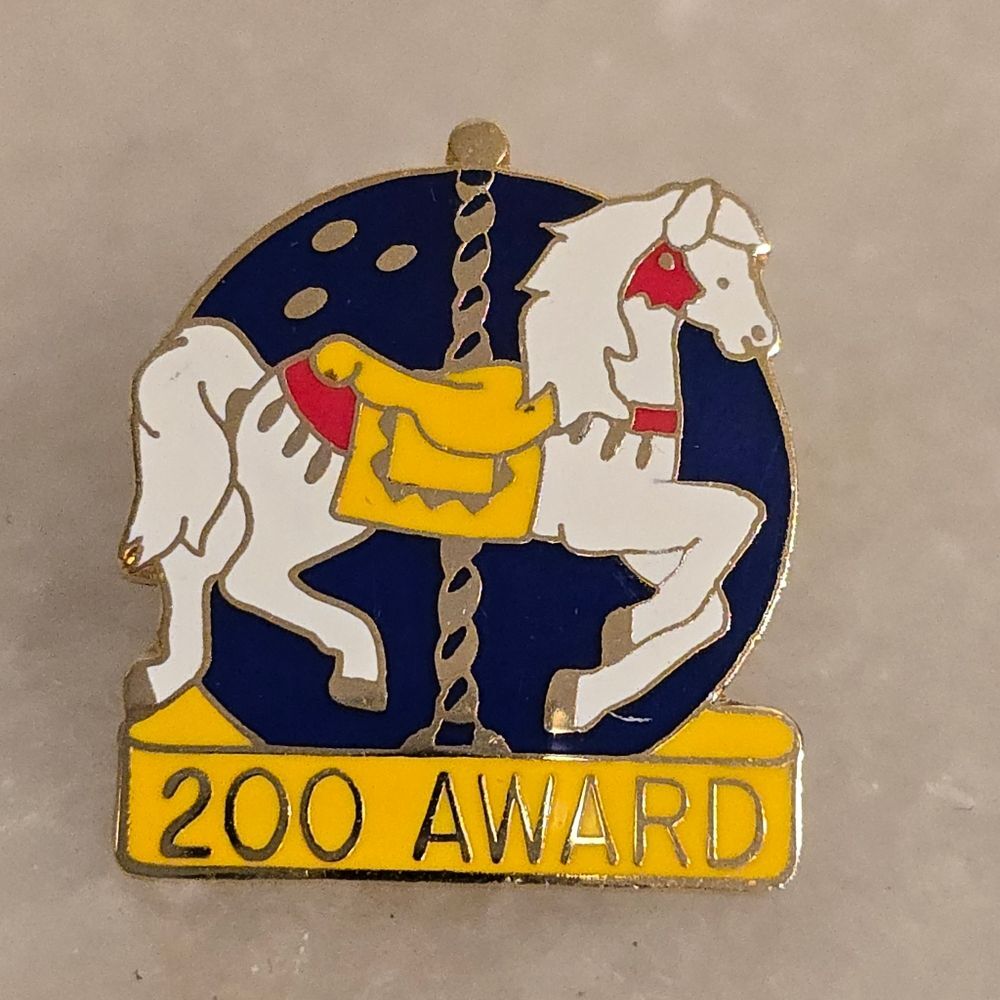 Vintage C Sanders Metal 200 Award Carousel Horse Medal Pinback Lapel Pin